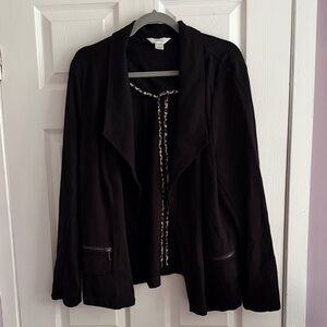 CJ Banks Black Women's Open-Front Jacket with Zip Pocket Detail